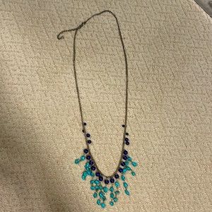 Navy and turquoise beaded necklace